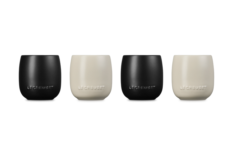 Four le creuset ceramic tumblers in Brioche &amp; Matte Black