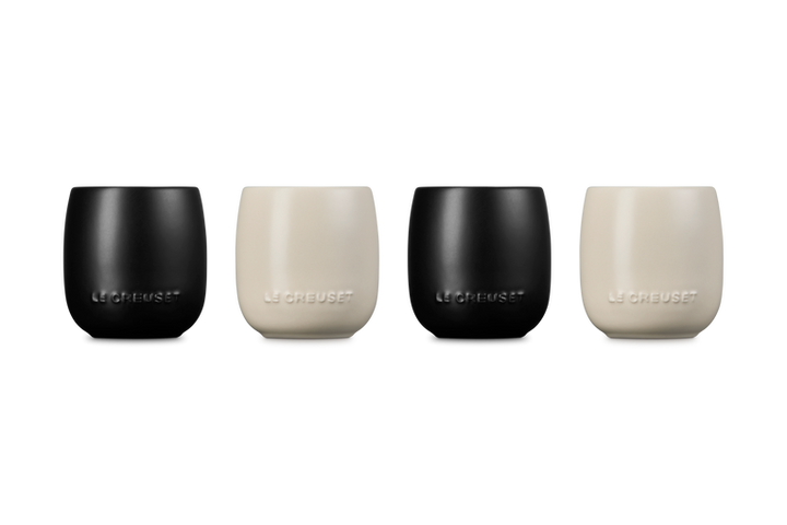 Four le creuset ceramic tumblers in Brioche &amp; Matte Black