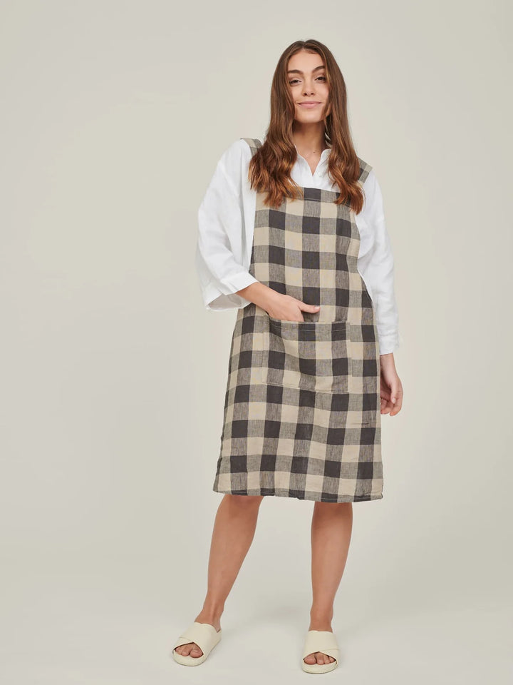 Carlotta & Gee Linen Apron: Natural-Dark Check