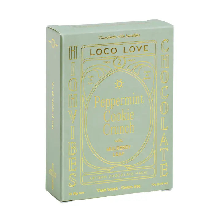 Box of a twin pack of Loco Love's Peppermint Cookie Crunch