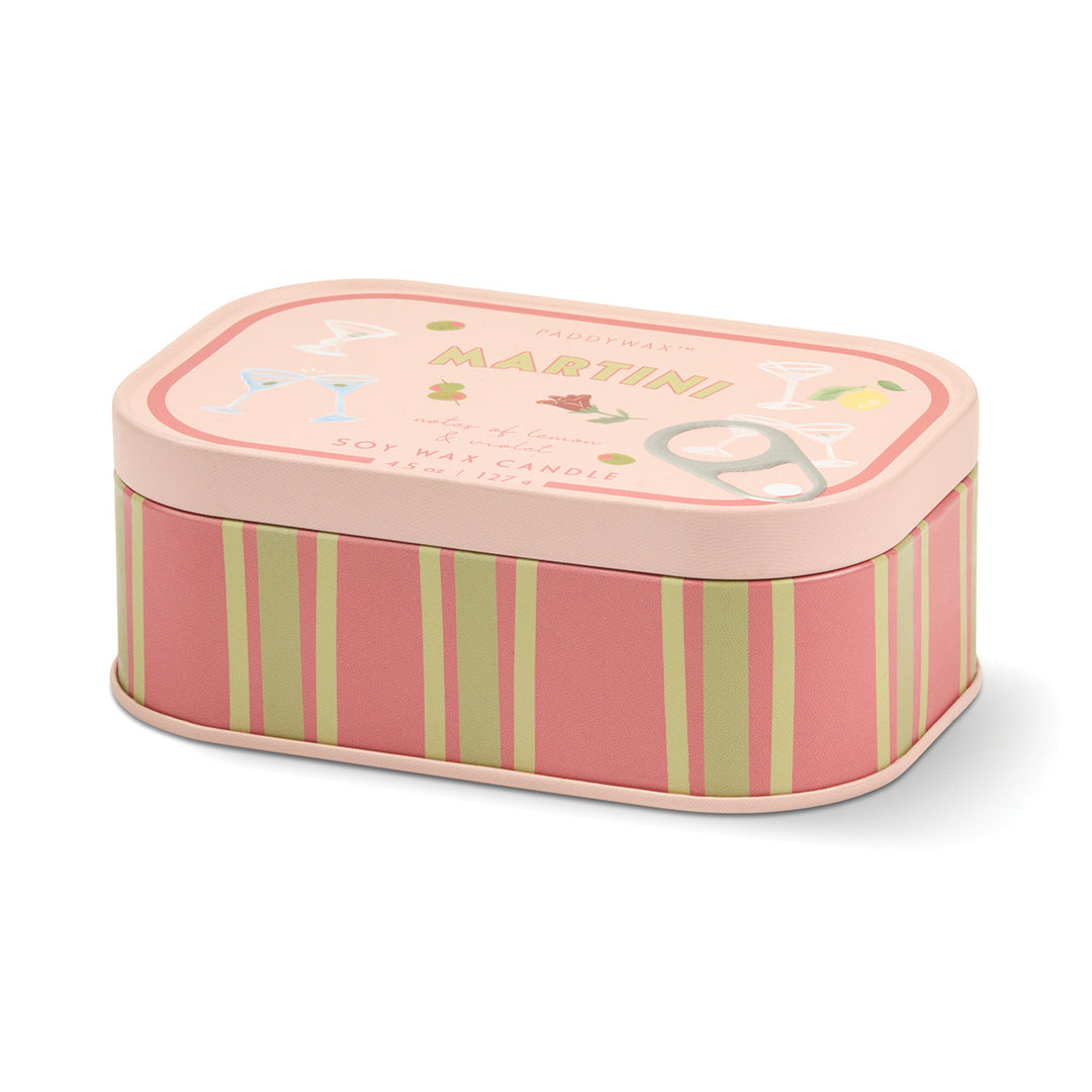 Pink striped tin with &