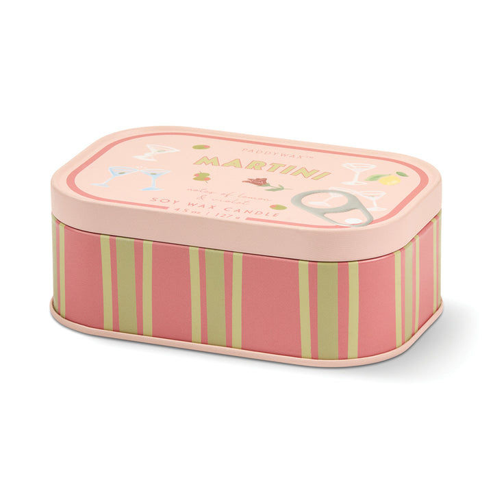 Pink striped tin with &