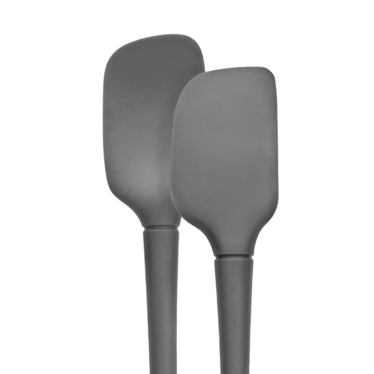 Two gray silicone spatulas on a white background