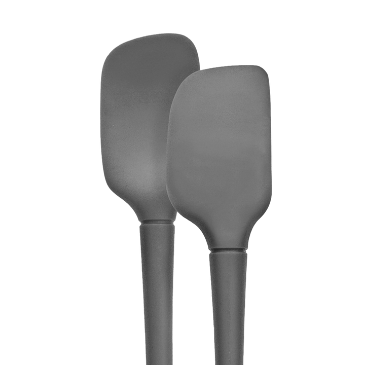 Two gray silicone spatulas on a white background