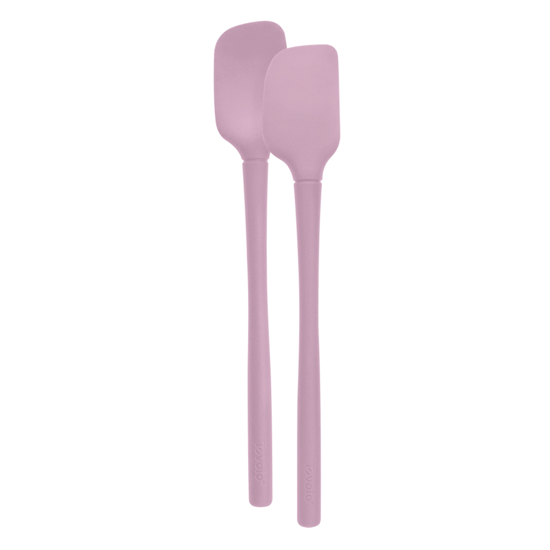 Two pink silicone spatulas on a white background