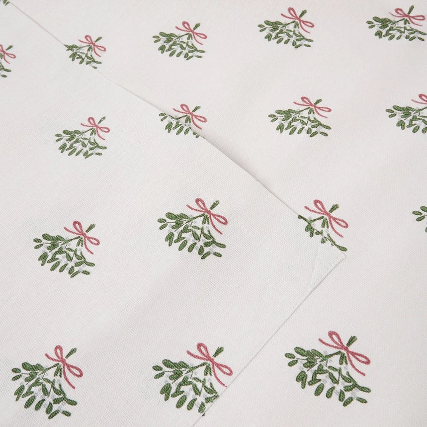 White Apron with repeated mistletoe pattern
