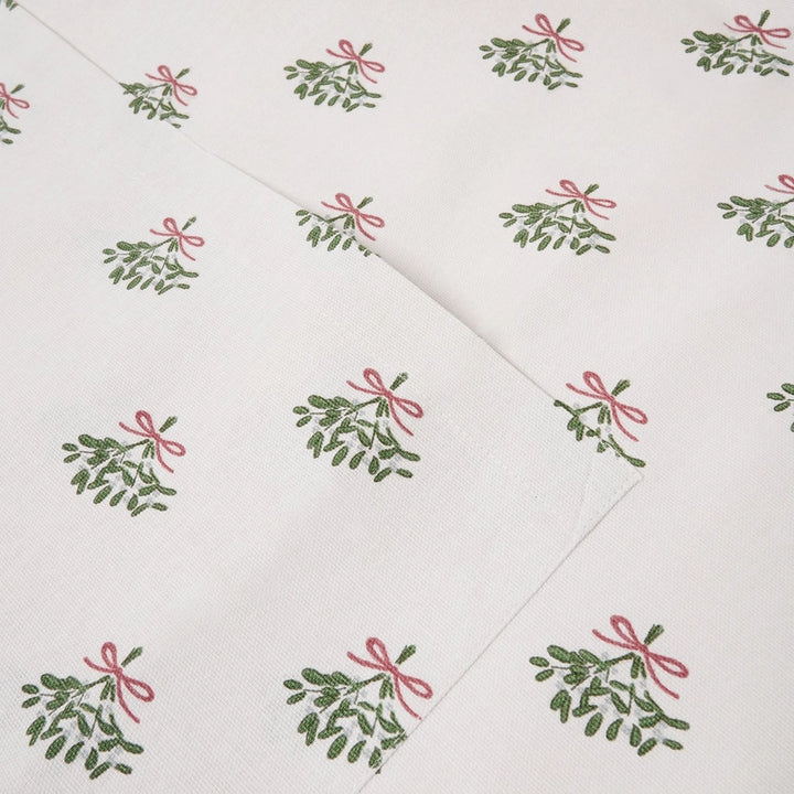 White Apron with repeated mistletoe pattern