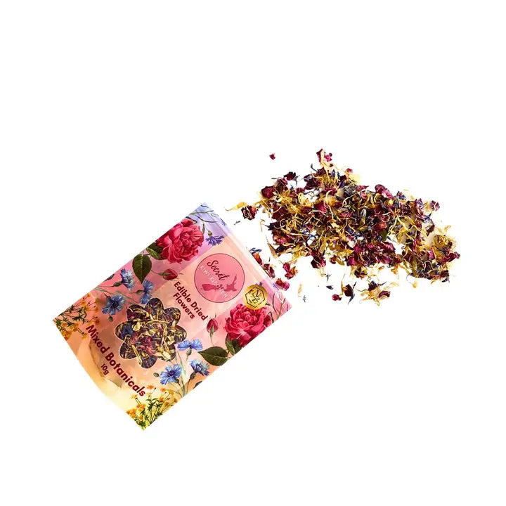 Floral packaging with dried flowers on a white background