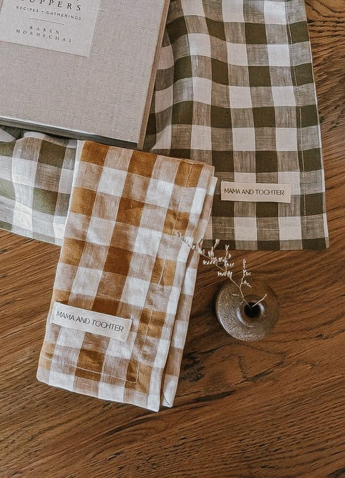 Mama & Tochter Pure French Linen Tea Towel: Toffee Gingham