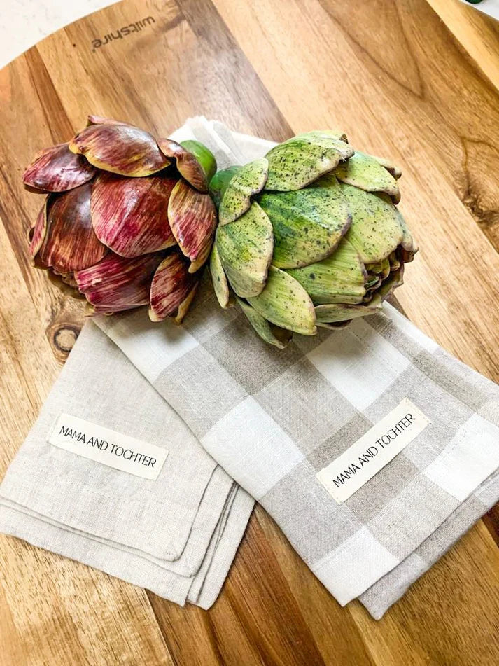 Mama & Tochter Pure French Linen Tea Towel: Natural Gingham