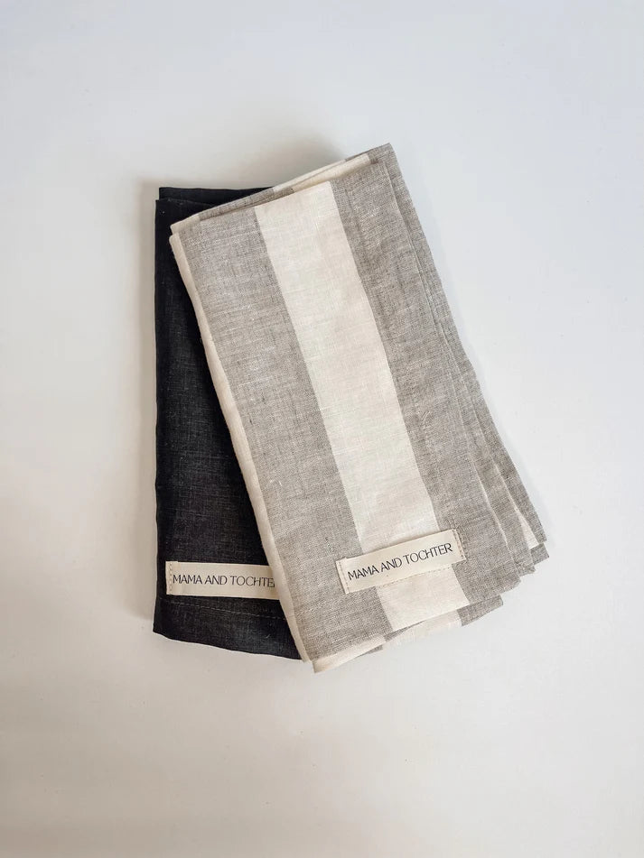 Mama & Tochter Pure French Linen Tea Towel: Natural Wide Stripe