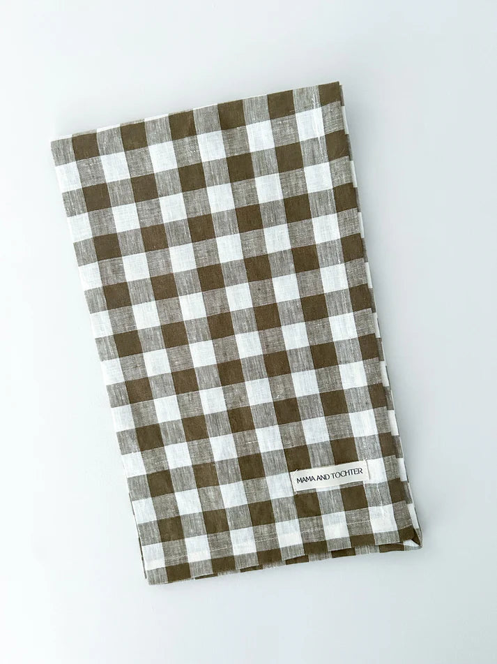 Mama & Tochter Pure French Linen Tea Towel: Olive Gingham