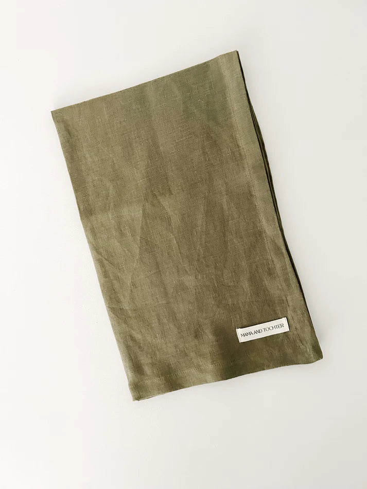 Mama & Tochter Pure French Linen Tea Towel: Olive