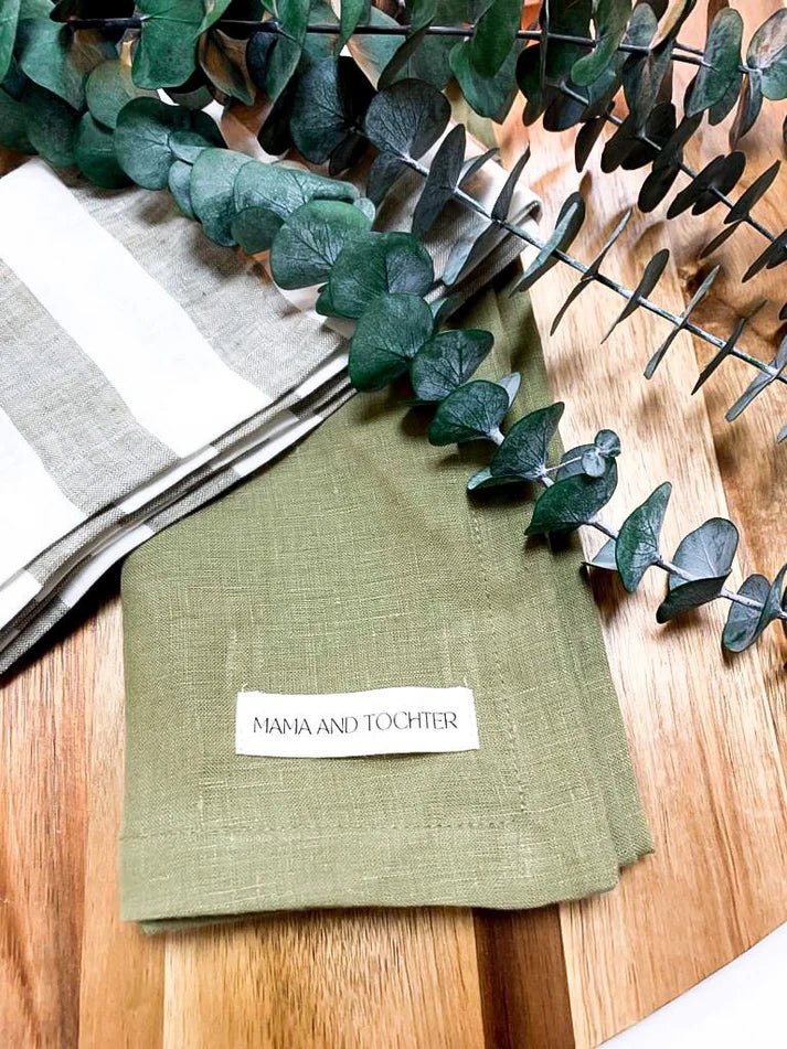 Mama & Tochter Pure French Linen Tea Towel: Olive