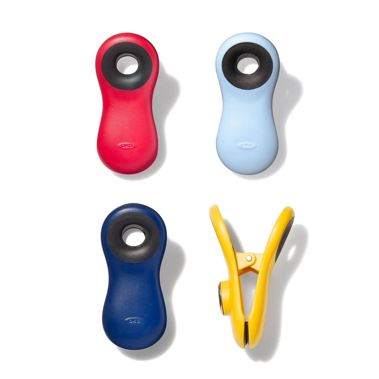 Four colorful clips on a white background