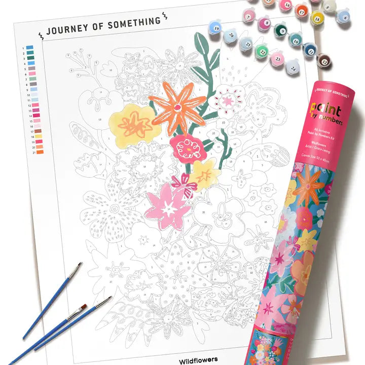 A floral paint by numbers page titled &