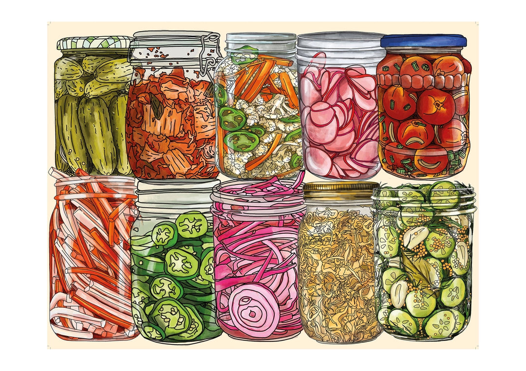 An image of a puzzle full of pickles jars 