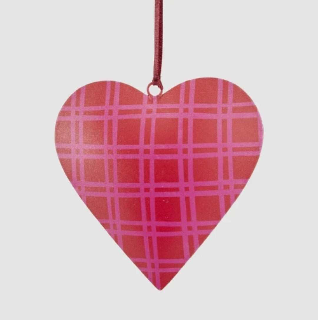 Pink &amp; Red Checks Heart Ornament