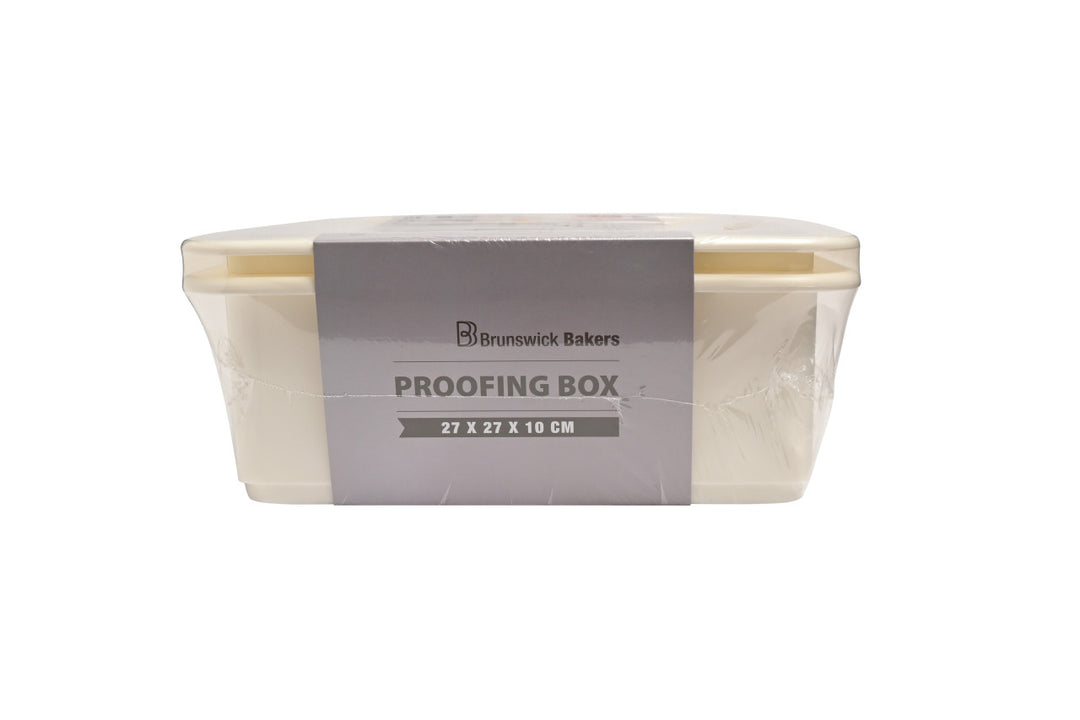Proofing box with Brunswick Bakers label on a white background