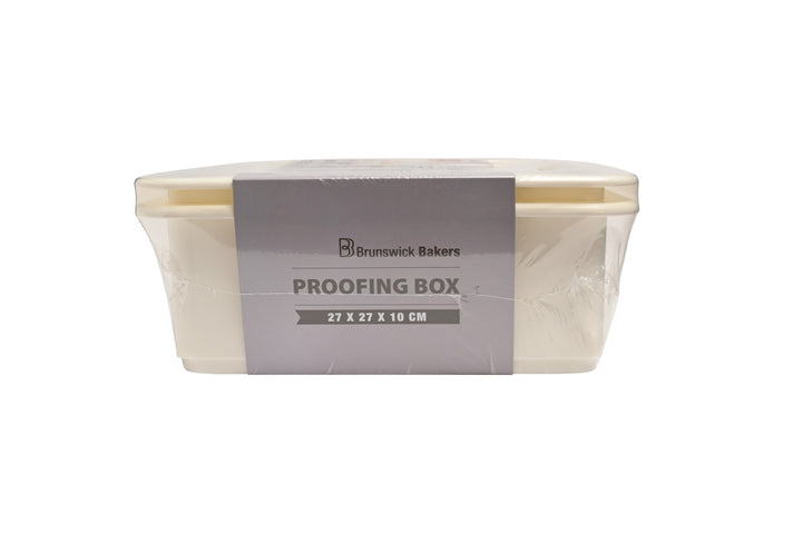 Proofing box with Brunswick Bakers label on a white background