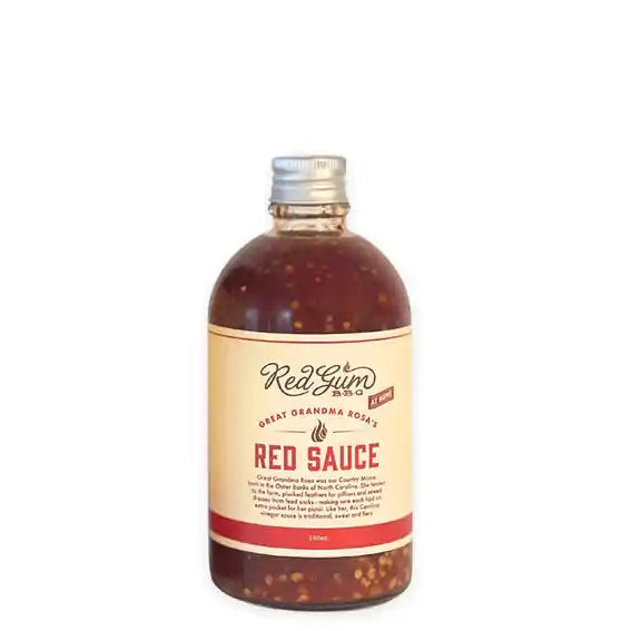 A bottle of Red Gum BBQ&