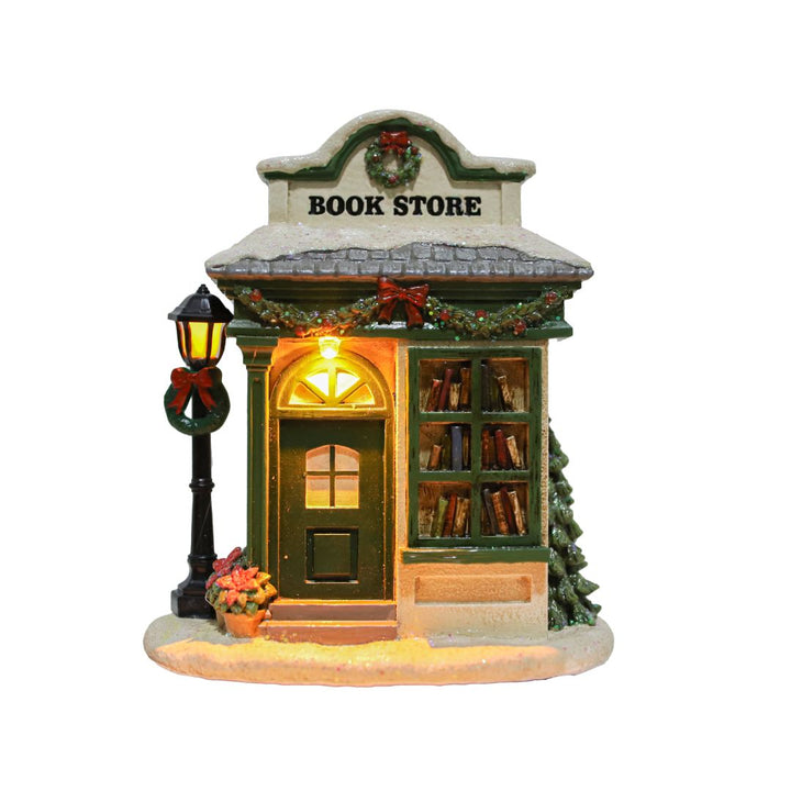 Resin Light-Up Village House with Book Shop