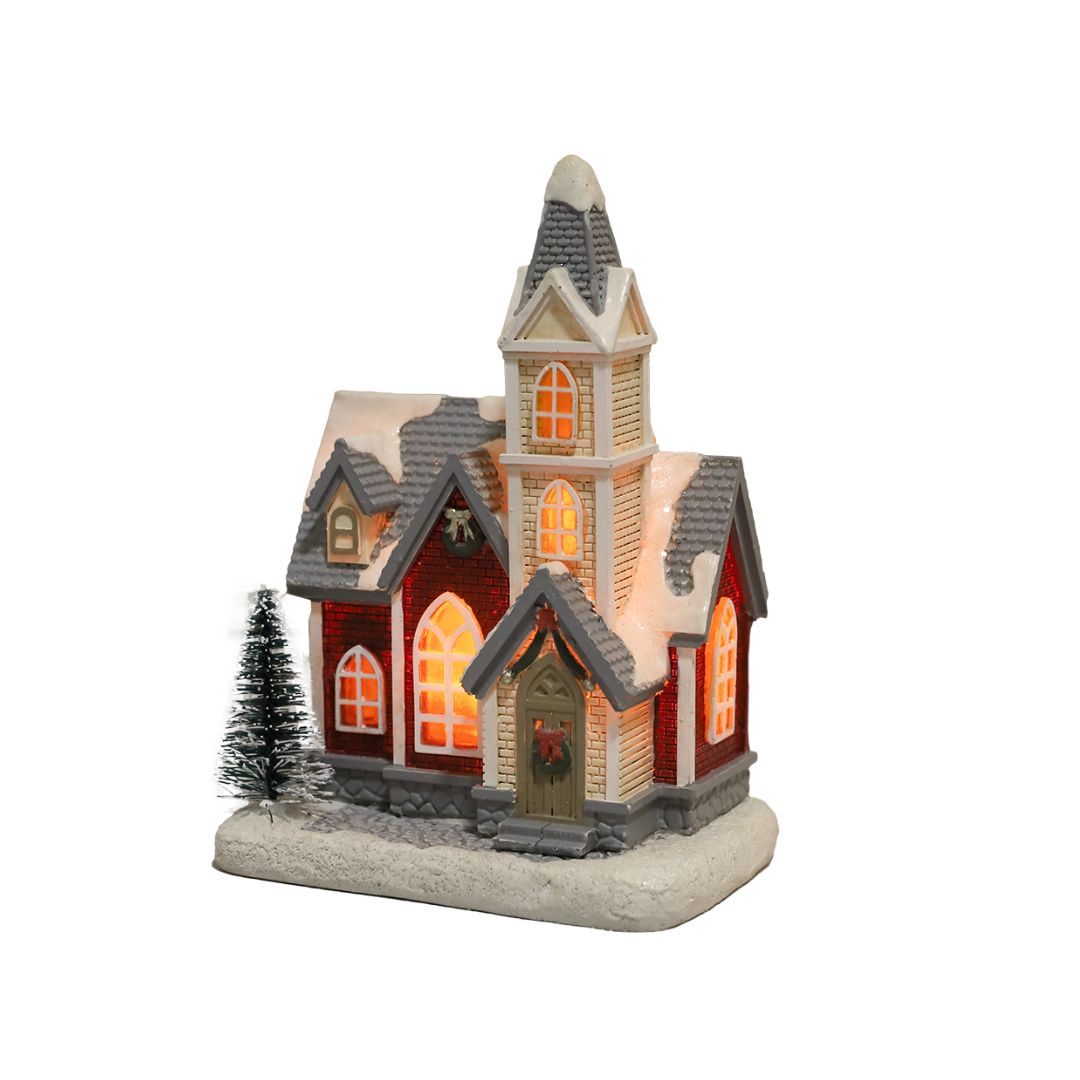 Resin Light-Up Village House with Church