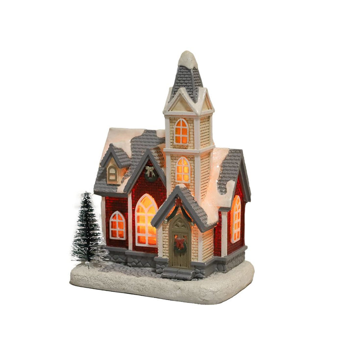 Resin Light-Up Village House with Church