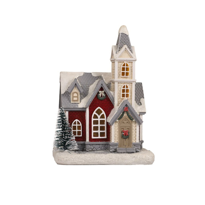 Resin Light-Up Village House with Church