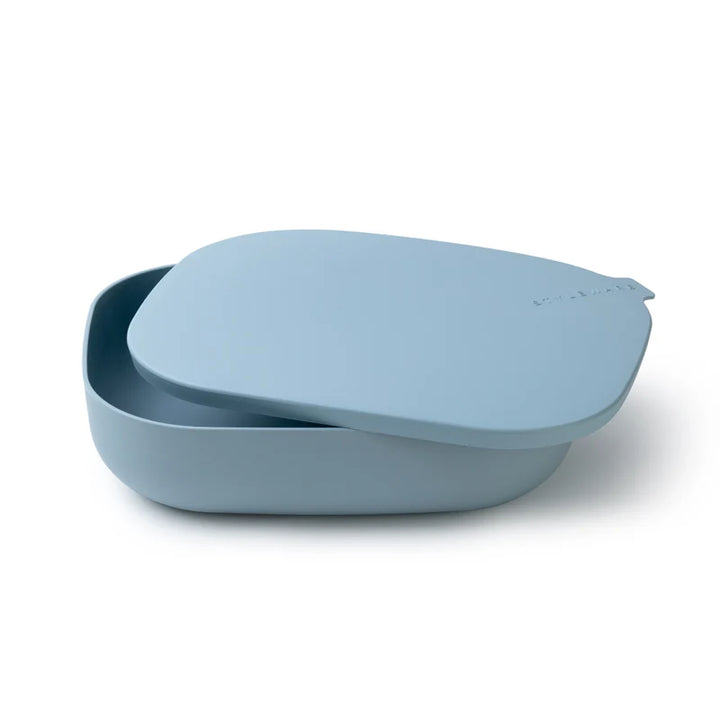A light blue plastic lidded container with a matching inner tray, shown on a clean white background.