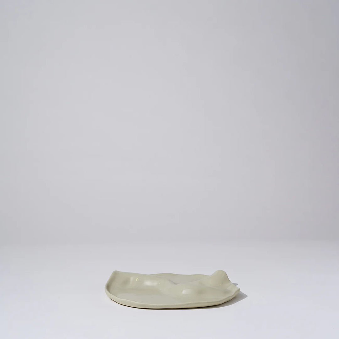 White ceramic dish on a light gray background