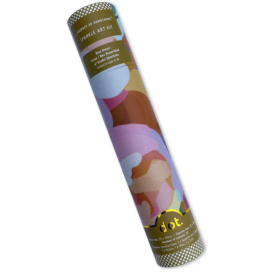A rolled-up art kit package labeled &