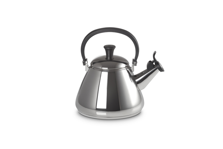 Stainless steel kettle on a white background