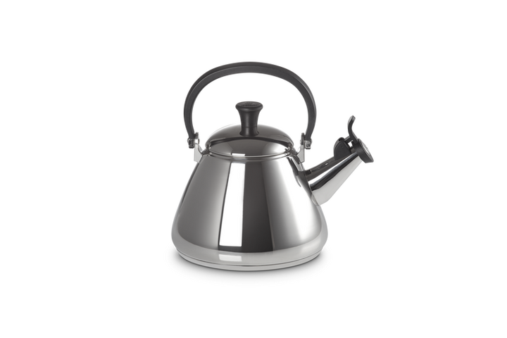 Stainless steel kettle on a white background