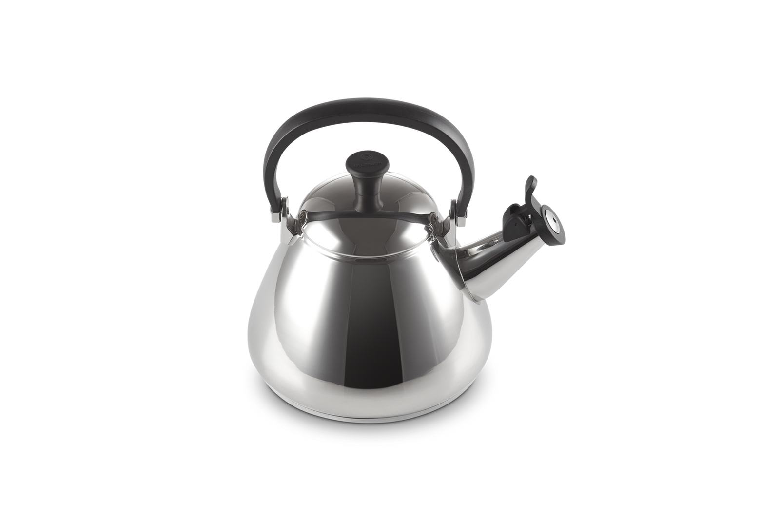 Stainless steel kettle on a white background