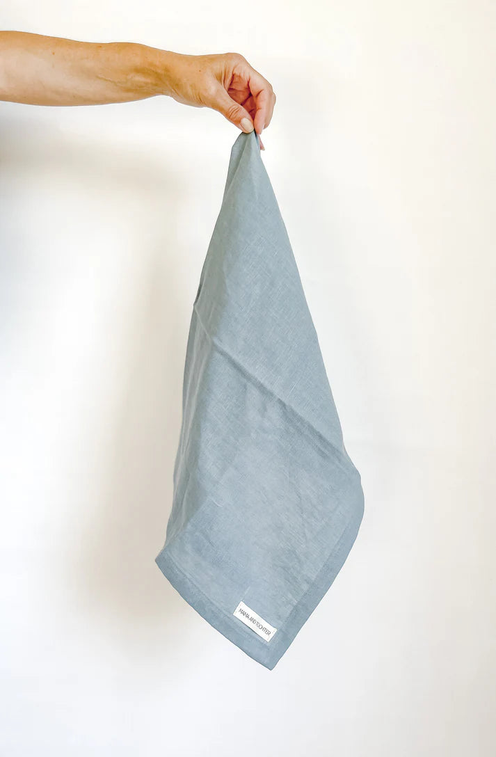 Mama & Tochter Pure French Linen Tea Towel: Stone Blue