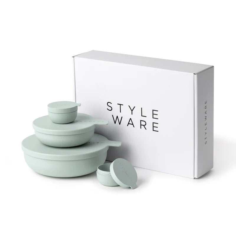 Set of light green bowls with a &