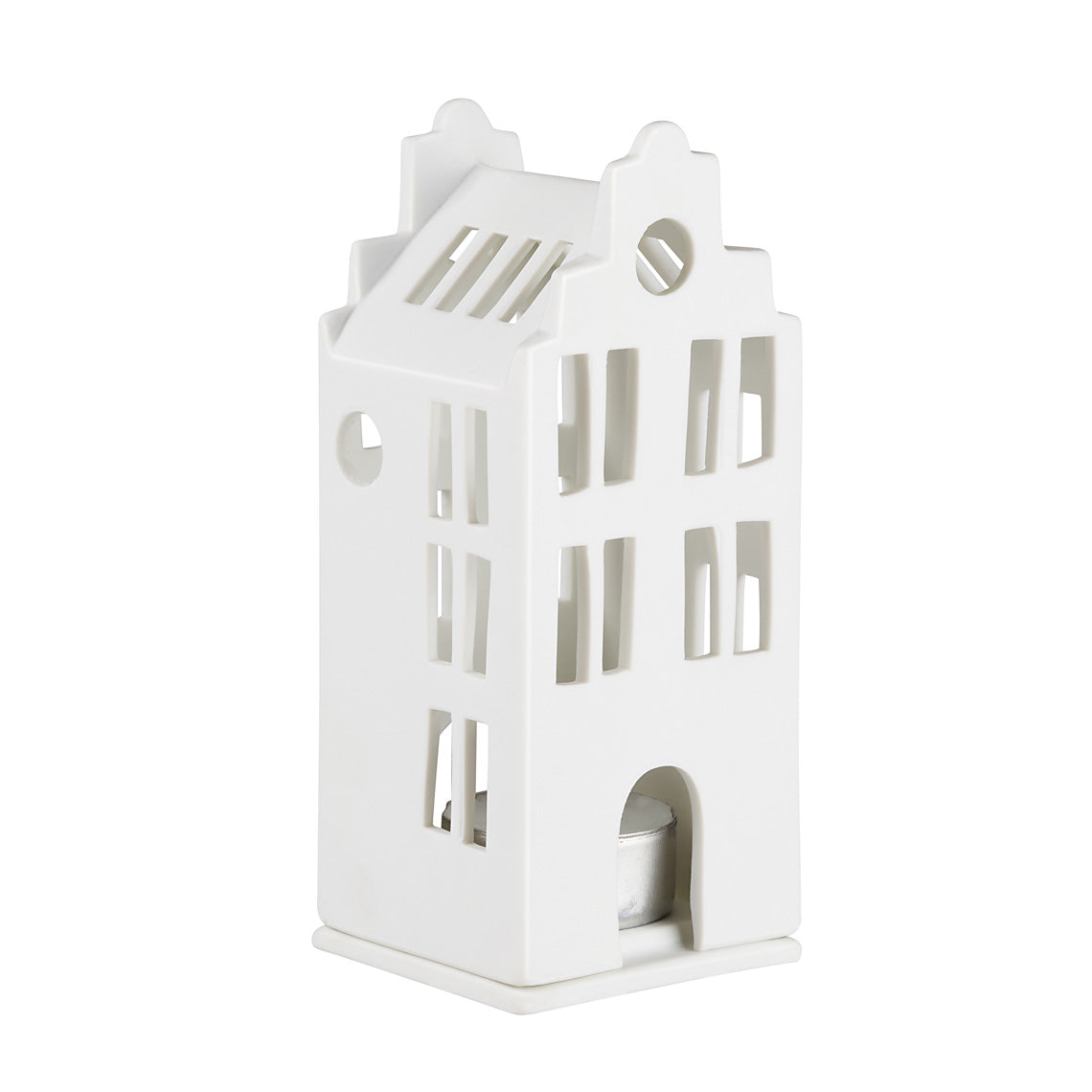 White porcelain tealight house candle holder