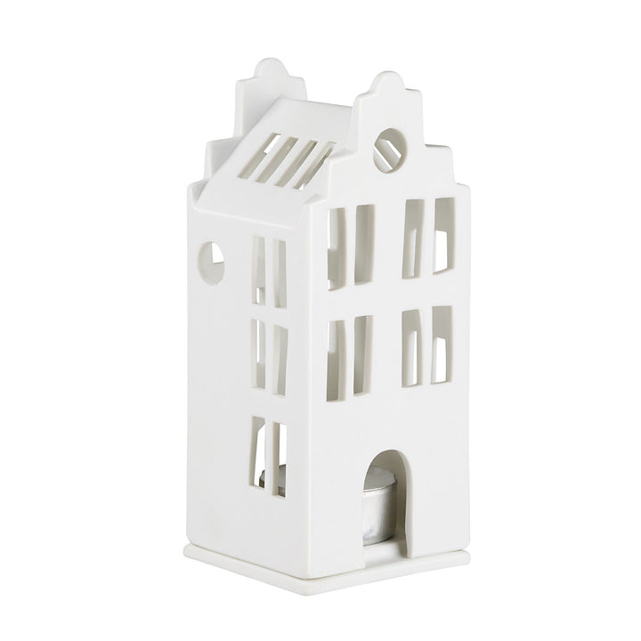 White porcelain tealight house candle holder