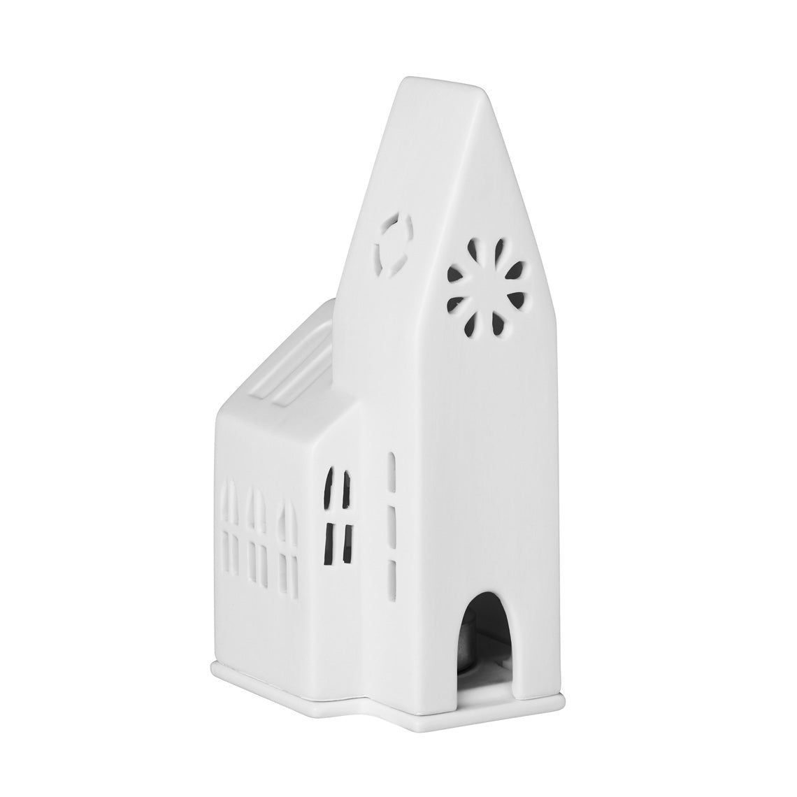 White porcelain tealight house candle holder church