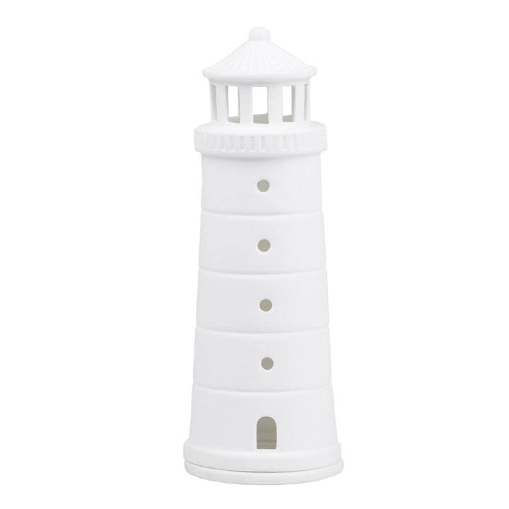 White porcelain tealight house candle holder lighthouse on white background