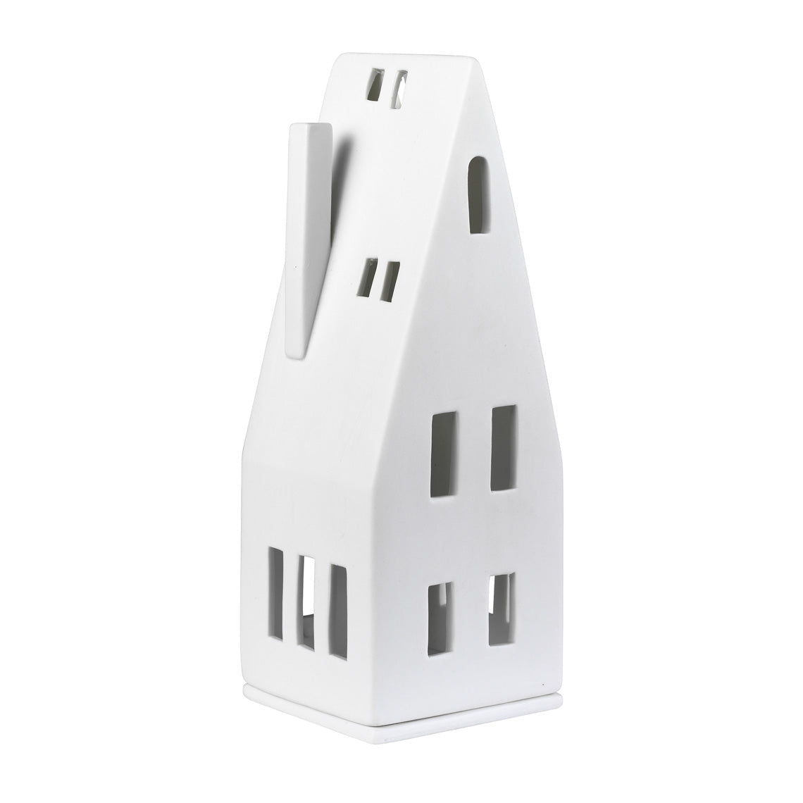 White porcelain tealight house candle holder on white background