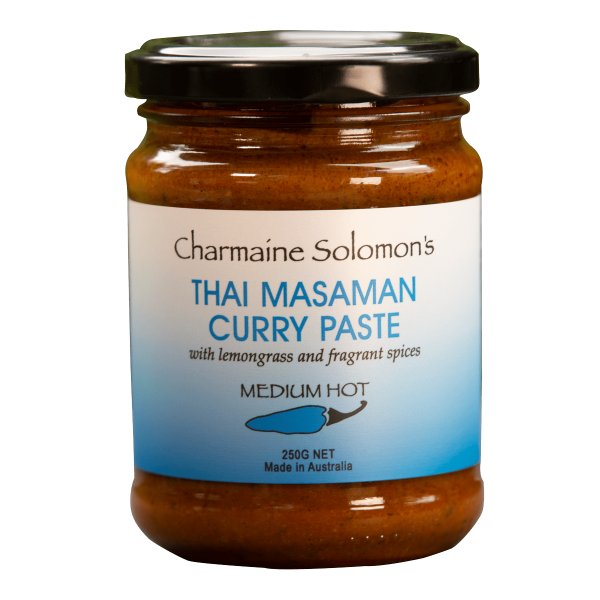 Jar of Charmaine Solomon's Thai Masaman Curry Paste on a white background