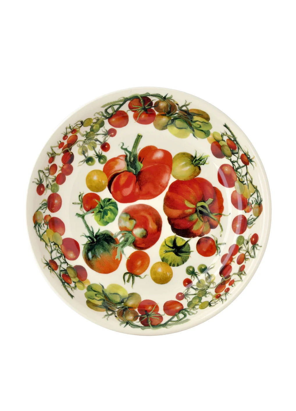 Decorative plate with tomato design on a white background