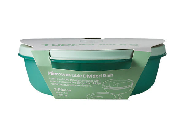 Tupperware microwavable divided dish on a white background