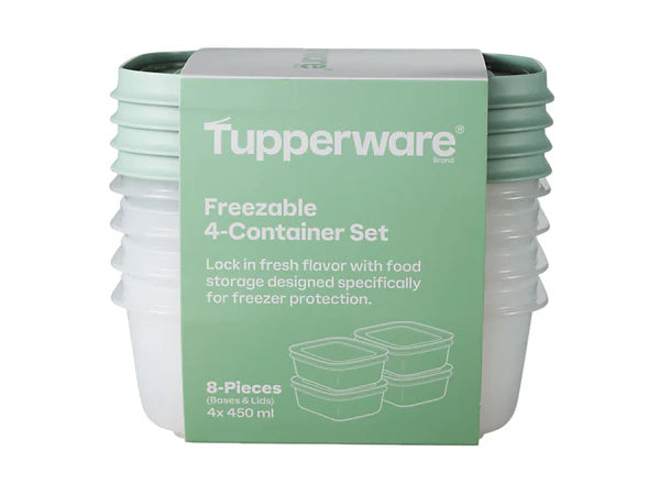 Tupperware freezable 4-container set packaging on a white background