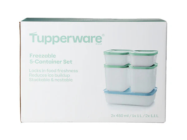 Tupperware freezable 5-container set packaging on a white background