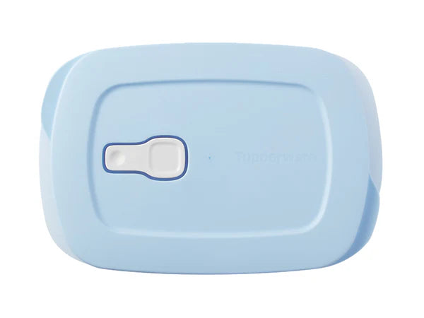 Light blue microwaveable container on white background