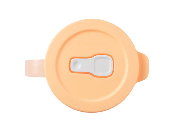 Orange microwaveable mug with a lid on a white background