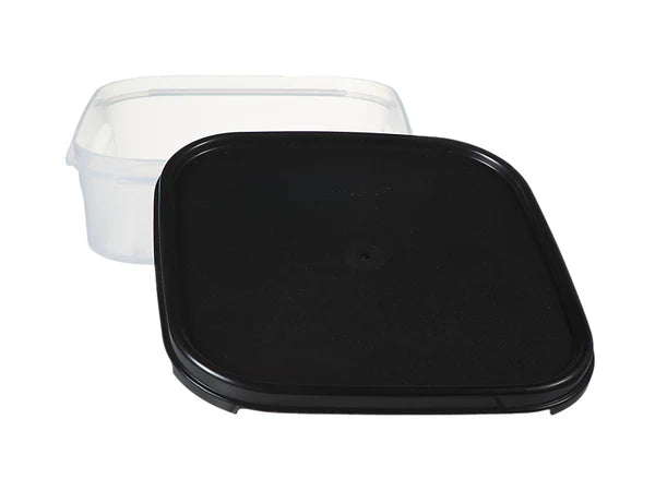 Black plastic lid on a white background